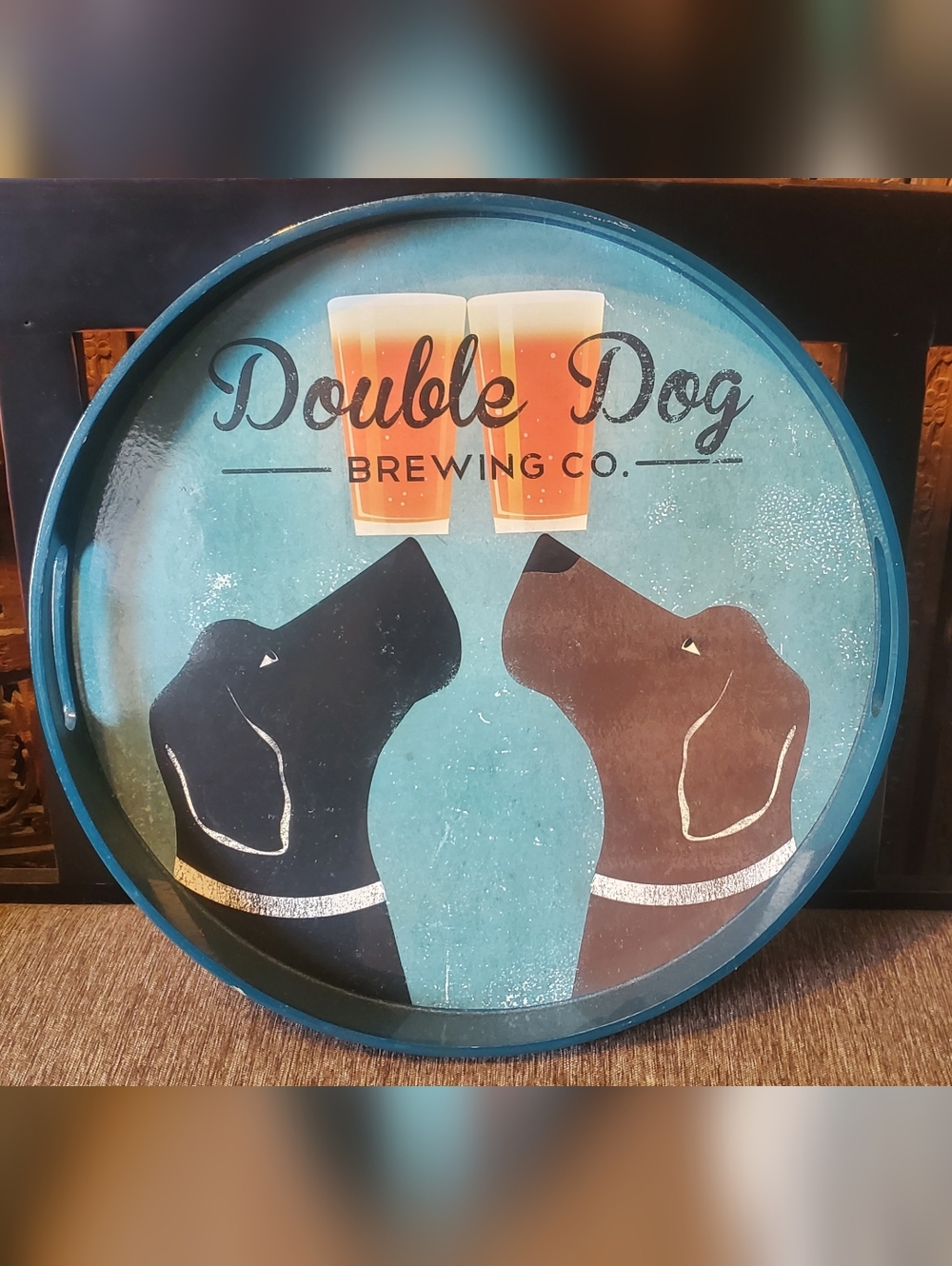 Pier 1 Double Dog Brewing Co. Round Tray - Blue, Brown, Black